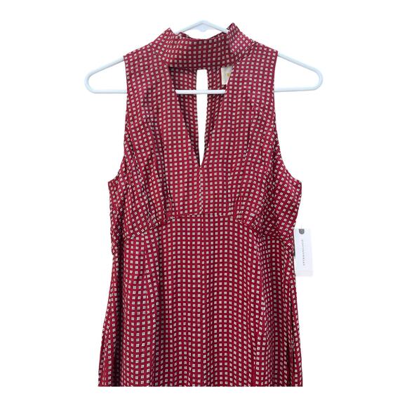 NEW Maeve by Anthropologie Red Patterned Jumpsuit Front Cut-Out Rayon Women's 2 - Picture 2 of 10